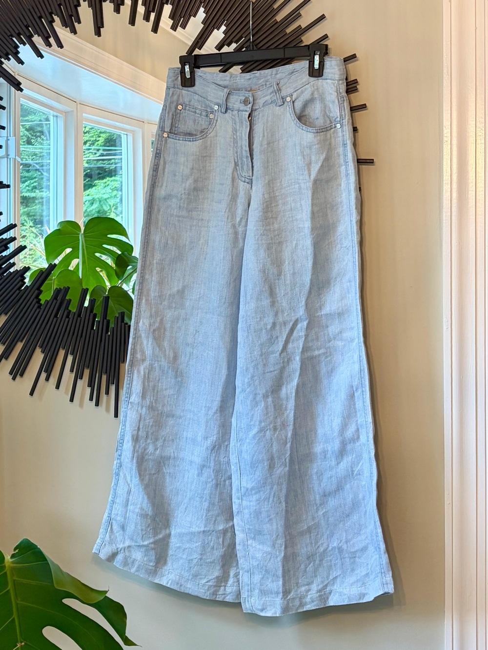 Magaschoni Light Blue 100%  Hemp Wide-Leg  Pilazzo Pants - Picture 2 of 11